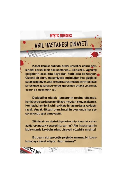 Dedektif oyunu "akıl hastanesi" Cinayet çözme oyun tatilde arkadaşlarla kutu oyunu yılbaşı oyun oyna - 2