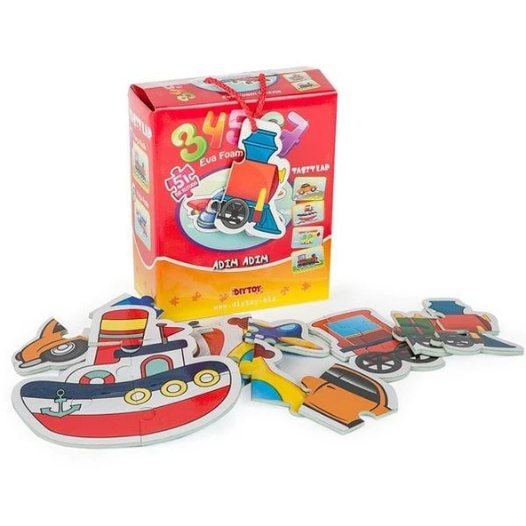8742 DıyToy Süper Renkli 5'i1 Kutuda Puzzle - Taşıtlar / 3+4+5+6+7 Parça Puzzle