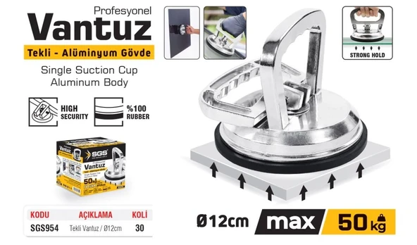 SGS954 - 50 Kg Tekli Alüminyum Cam Seramik Fayans Ahşap Tutma Taşıma Vantuzu 12cm - 2