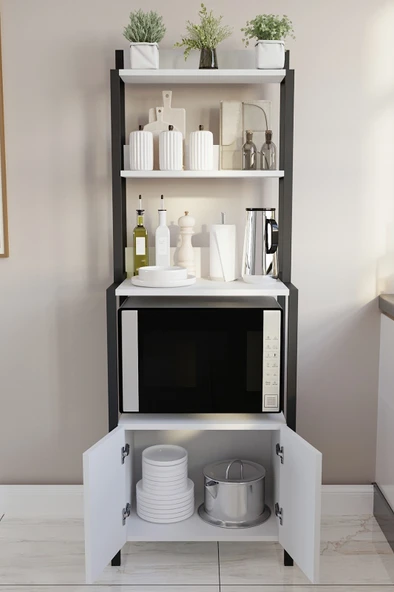 ED PET DİZAYN Çok Amaçlı Dolap Mutfak Bangosu mini Fırın Dolabı 2 Kapaklı Dolap Kahve Köşe beyaz - 3