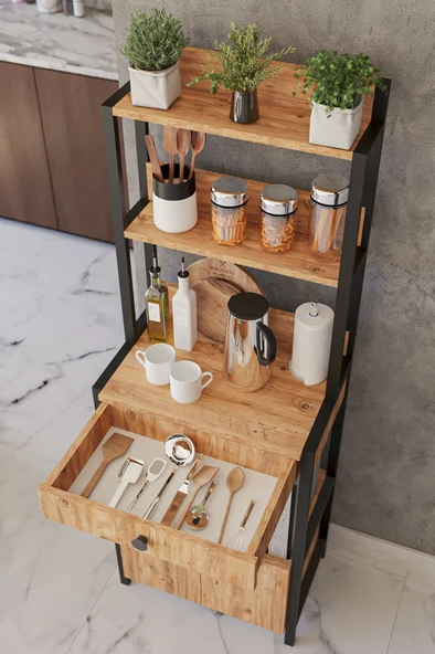 ED PET DİZAYN Çekmeceli 2 Kapaklı Çok Amaçlı Dolap Mutfak Bangosu Mikrodalga Fırın Mini Fırın Dolabı Atlantik Çam