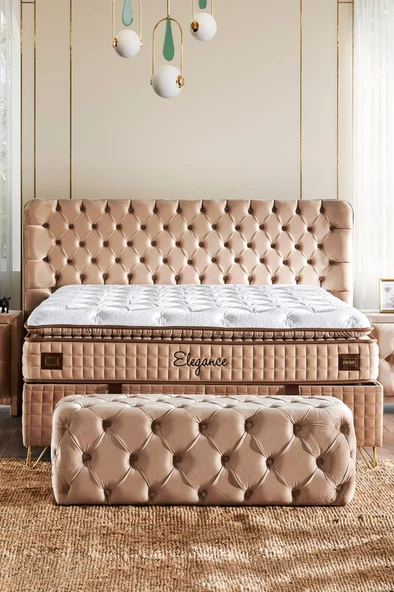 Elegance Lüks Yatak 140x190 cm Çift Kişilik Paket Yaylı Pedli Yumuşak Yatak Tavşan Tüyü Dokusu - 3