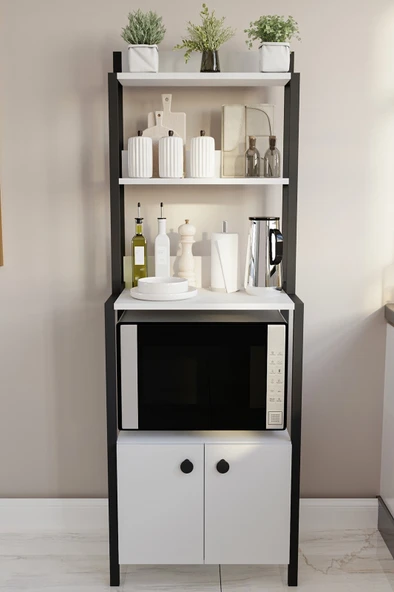 ED PET DİZAYN Çok Amaçlı Dolap Mutfak Bangosu mini Fırın Dolabı 2 Kapaklı Dolap Kahve Köşe beyaz - 2