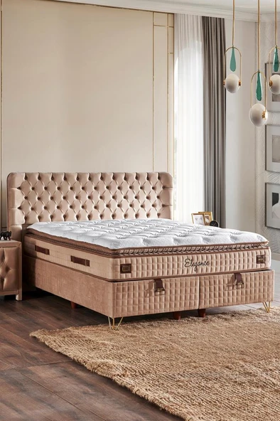 Elegance Lüks Yatak 200x200 cm Çift Kişilik Paket Yaylı Pedli Yumuşak Yatak Tavşan Tüyü Dokusu - 2