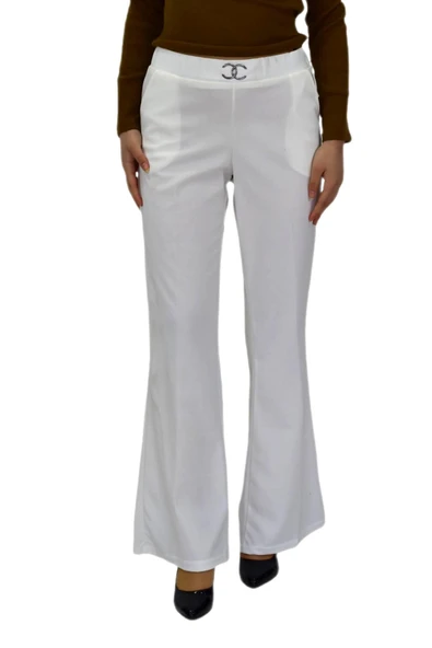 Kadın İspanyol Paça Beli Lastikli Kumaş Pantolon BGL-ST04321 - Resim 3