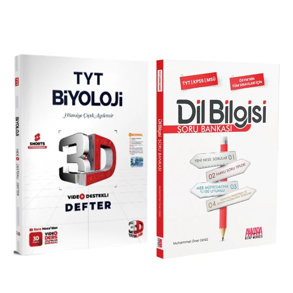 3D Yayınları TYT Biyoloji Video Destekli Defter ve AKM Dil Bilgisi Soru Bankası Seti 2 Kitap