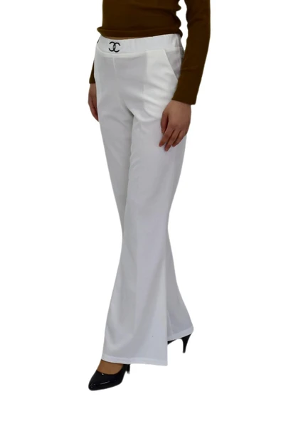 Kadın İspanyol Paça Beli Lastikli Kumaş Pantolon BGL-ST04321 - Resim 9