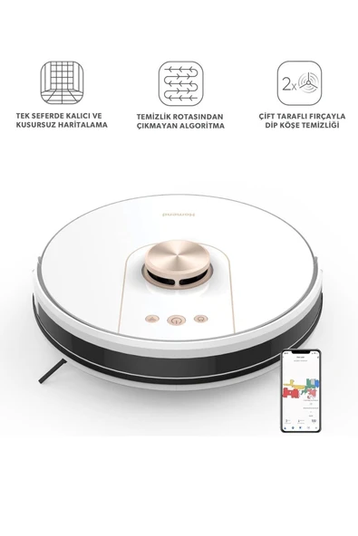 Alex Laser Pro 1286h Moplu Ve Haritalamalı Akıllı Robot Süpürge Beyaz Gold