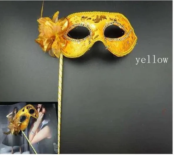 Nessiworld Lüks Taşlı Saplı Maskeli Balo Maskesi Altın Renk 35 cm - 4