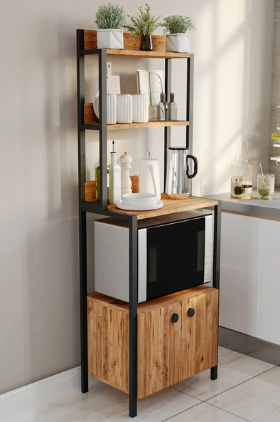 ED PET DİZAYN Çok Amaçlı Dolap Mutfak Bangosu Mikrodalga Fırın Mini Fırın Dolabı 2 Kapaklı Dolap Kahve Köşesi