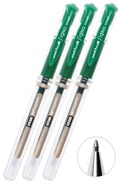 Yeşil İmza Kalemi 3 Adet Uniball Signo Broad1.0 mm Roller Pilot Kalem Um-153 Roller Uçlu Likit Mürekkepli Pilot Kalem ürün görseli