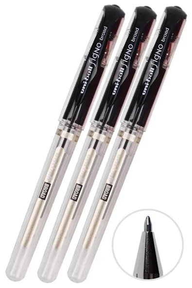 Siyah İmza Kalemi 3 Adet Uniball Signo Broad1.0 mm Roller Pilot Kalem Um-153 Roller Uçlu Likit Mürekkepli Pilot Kalem