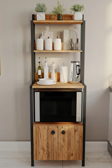 ED PET DİZAYN Çok Amaçlı Dolap Mutfak Bangosu Mikrodalga Fırın Mini Fırın Dolabı 2 Kapaklı Dolap Kahve Köşesi - 2