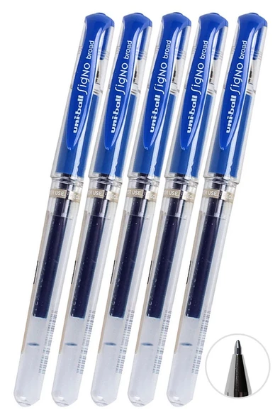 Mavi İmza Kalemi 5 Adet Uniball Signo Broad 1.0 mm Roller Pilot Kalem Um-153 Roller Uçlu Likit Mürekkepli Pilot Kalem