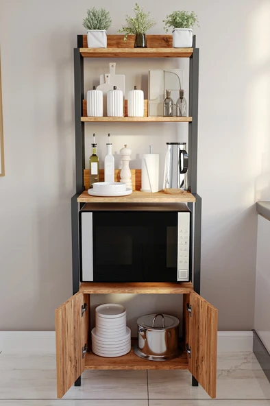 ED PET DİZAYN Çok Amaçlı Dolap Mutfak Bangosu Mikrodalga Fırın Mini Fırın Dolabı 2 Kapaklı Dolap Kahve Köşesi - 3