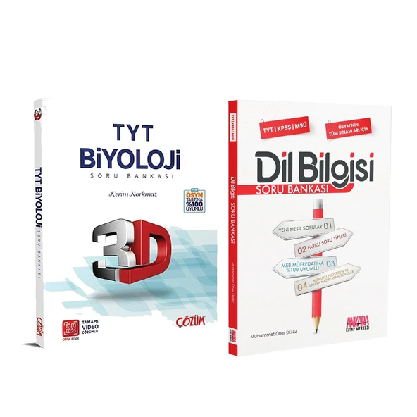 3D TYT Biyoloji ve AKM Dil Bilgisi Soru Bankası Seti 2 Kitap