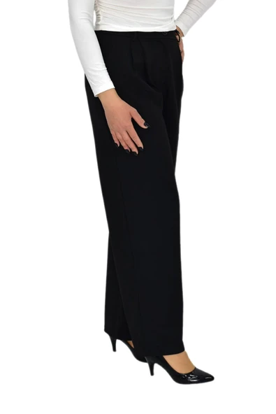 Kadın Siyah Pileli Bol Kumaş Pantolon BGL-ST04299 - Resim 4