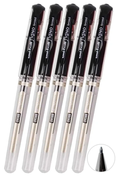 Siyah İmza Kalemi 5 Adet Uniball Signo Broad 1.0 mm Roller Pilot Kalem Um-153 Roller Uçlu Likit Mürekkepli Pilot Kalem