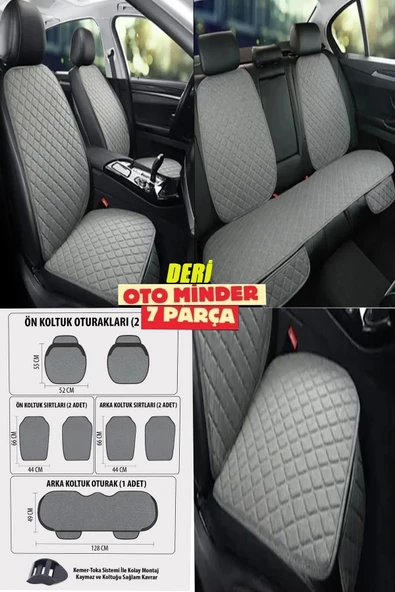 Opel Frontera Koltuk Deri Minderi 7 Parça Ön Ve Arka Oturak Sırt Dayama Minder Gri-Gri ürün görseli 1