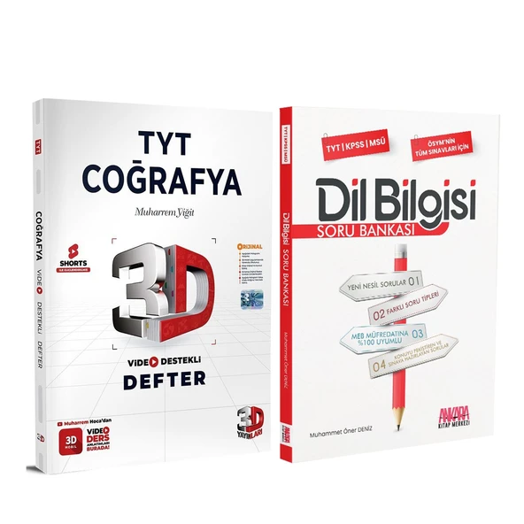 3D Yayınları TYT Coğrafya Video Destekli Defter ve AKM Dil Bilgisi Soru Bankası Seti 2 Kitap