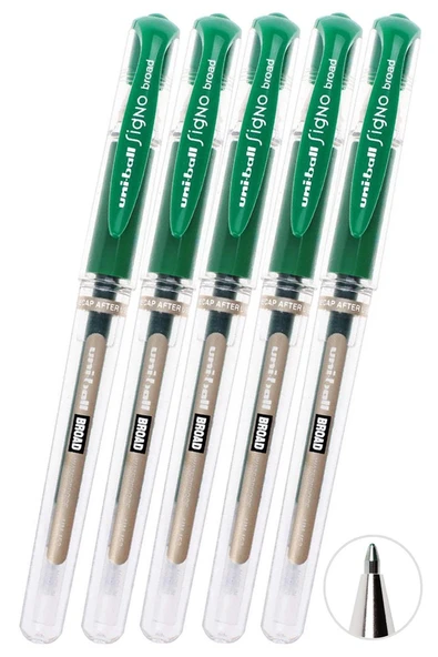 Yeşil İmza Kalemi 5 Adet Uniball Signo Broad 1.0 mm Roller Pilot Kalem Um-153 Roller Uçlu Likit Mürekkepli Pilot Kalem