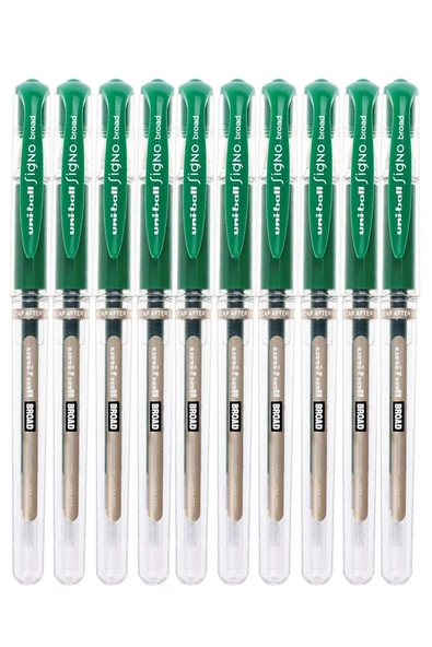 Yeşil İmza Kalemi 10 Adet Uniball Signo Broad 1.0 mm Roller Pilot Kalem Um-153 Roller Uçlu Likit Mürekkepli Kalem