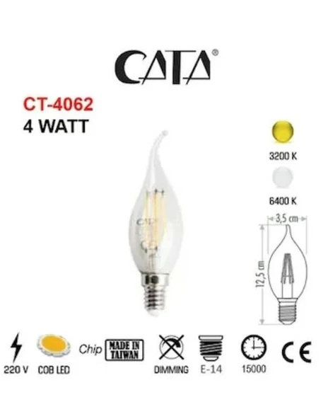 CATA 4w E-14 Rustik Günışığı Kıvrık Alev Modelli Led Buji Ampul 3000k