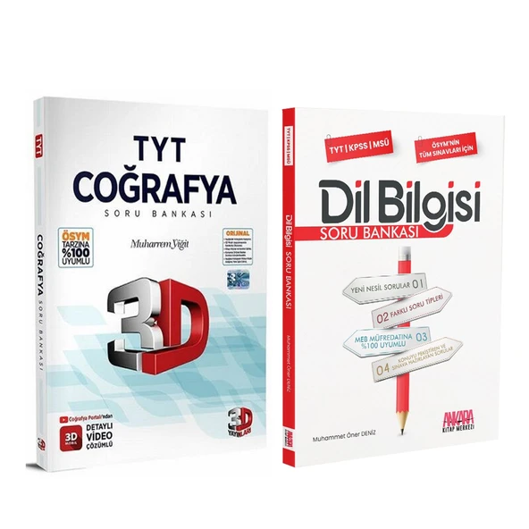 3D Yayınları TYT Coğrafya ve AKM Dil Bilgisi Soru Bankası Seti 2 Kitap