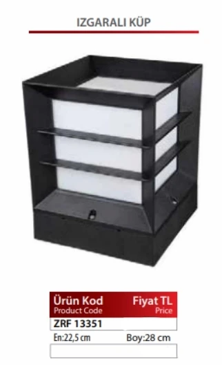 ZERPA Kare Küp Izgaralı SİYAH Bahçe Armatür ABS Plastik E-27 Duylu