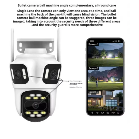 Ozmik CMR60  WiFi IP Kamera 6K 12MP Dış Mekan Üç Lensli Üç Ekran PTZ Güvenlik Kamerası - Resim 4