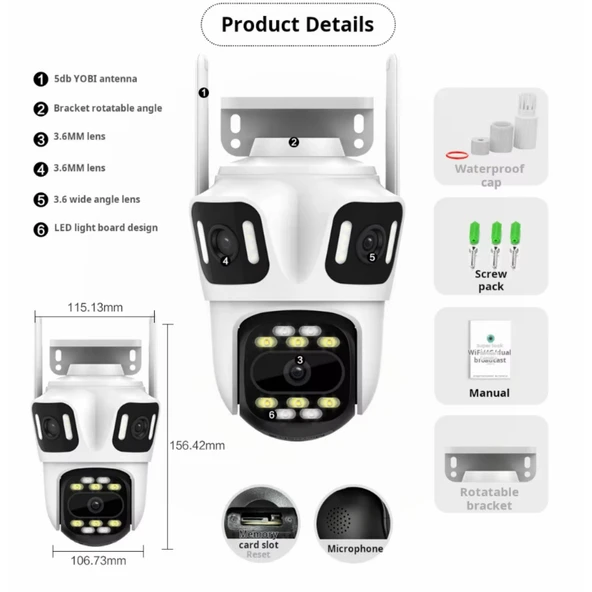 Ozmik CMR60  WiFi IP Kamera 6K 12MP Dış Mekan Üç Lensli Üç Ekran PTZ Güvenlik Kamerası - 10