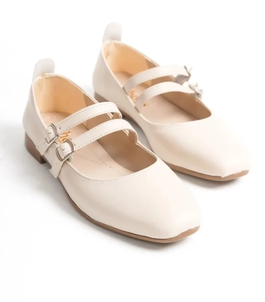 Mehtap Çift Kemer Detaylı Düz Taban Kadın Babet Ayakkabı - Resim 2