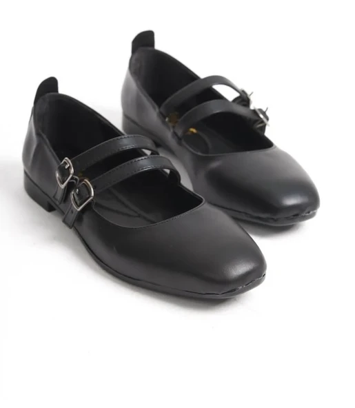 Mehtap Çift Kemer Detaylı Düz Taban Kadın Babet Ayakkabı - Resim 6