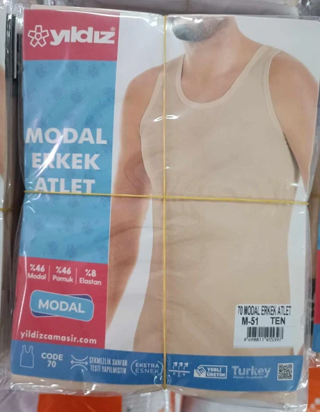 Yıldız Erkek Modal Likralı Ten Rengi Askılı Atlet 70 - 6 Adet  Ten 3XL - 2