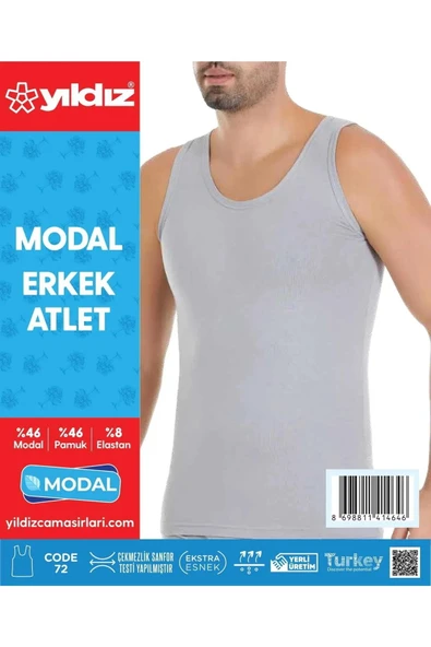 Yıldız Erkek Modal Likralı Askılı Atlet 70/74 - 6 Adet  M Gri - 2