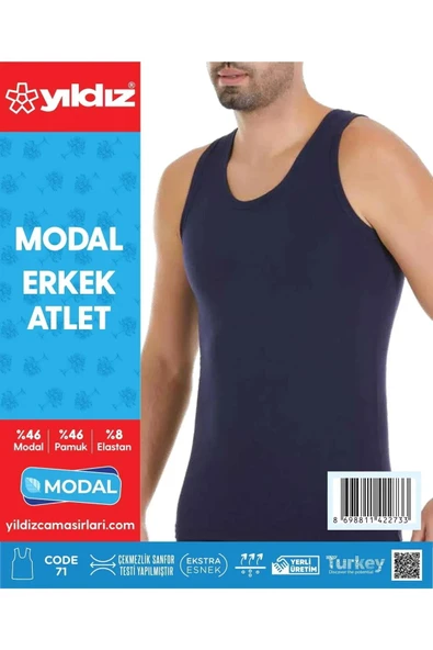 Yıldız Erkek Modal Likralı Askılı Atlet 70/74 - 3 Adet  XL Ten - 8