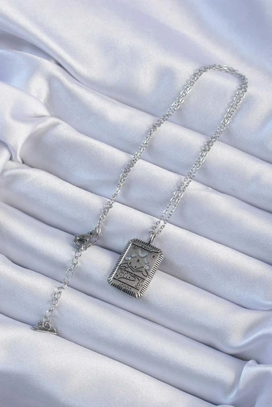 316L Çelik Zincir Eskitme Gümüş Renk Ay Figürlü Tarot Kolye - TJ-BKO9222 - 2
