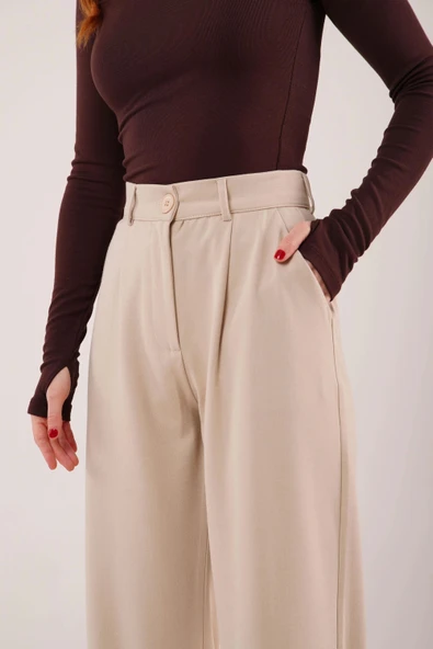 Premium Model Oturtmalı Krem Pantolon - Resim 2