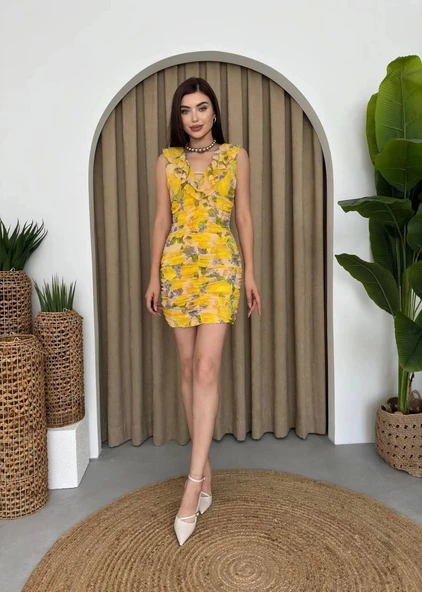 Lenisa Fırfırlı Mini Boy Elbise - 3