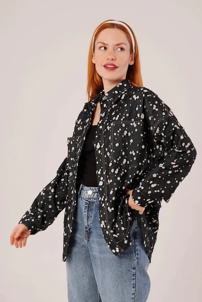 Eskitme Görünümlü Denim Siyah Gömlek