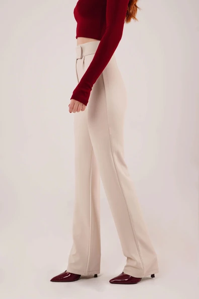 Cırt Kapama Detaylı Krem Pantolon - 4