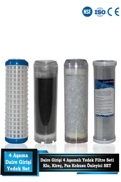 WaterMelon Daire Bina Sayaç Girişi 10" Inc 4 Aşama ( Yıkanabilir , Gac , Silifoz , Blok ) Yedek Filtre Seti ürün görseli