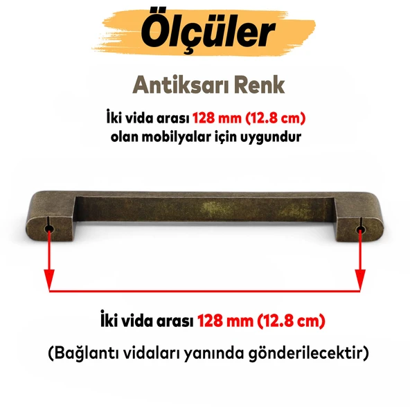Uhud Kulp 128 mm Antik Sarı Metal Mutfak Mobilya Çekmece Mutfak Dolap Dolabı Kulpları Kapak Kulbu - 3