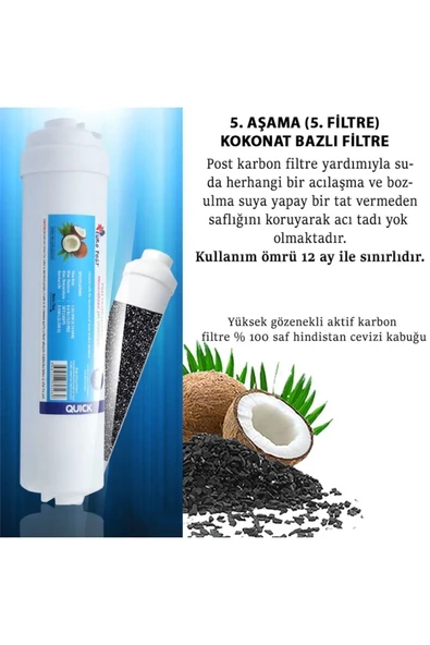 WaterMelon  Kokonat Bazlı Ultra Tatlandırıcı Su Arıtma Cihazı Uyumlu Kalın Post Karbon Filtre - Resim 3