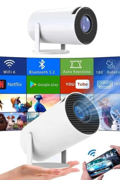 Sinema Projektörü Android HDMI USB WİFİ Ses Çıkışlı Ayaklı Projeksiyon Taşınabilir - 2