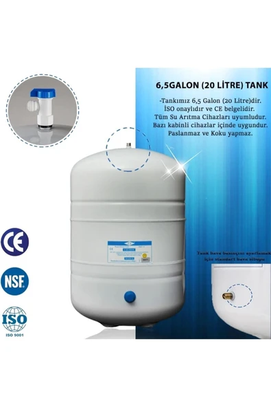 WaterMelon  Su Arıtma Cihazı Nsf Onaylı Metal Genleşme Tankı (20 Litre) - Resim 3