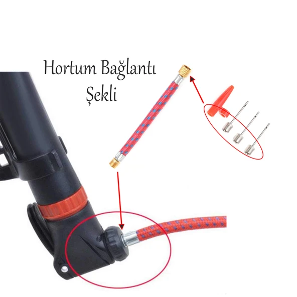 Pompa Ucu İğne Seti 5'li Hortum Bağlantılı Bisiklet Top Yat Şambrel Teker Şişirme Metal Plastik Jakı - 3