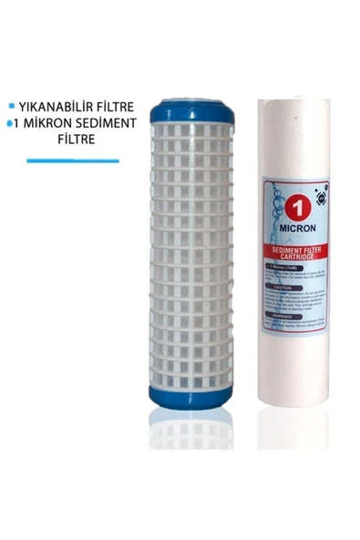 WaterMelon  Daire Bina Sayaç Girişi 10" Inc 2 Aşama ( Yıkanabilir , 1m Sediment ) Yedek Filtre Seti