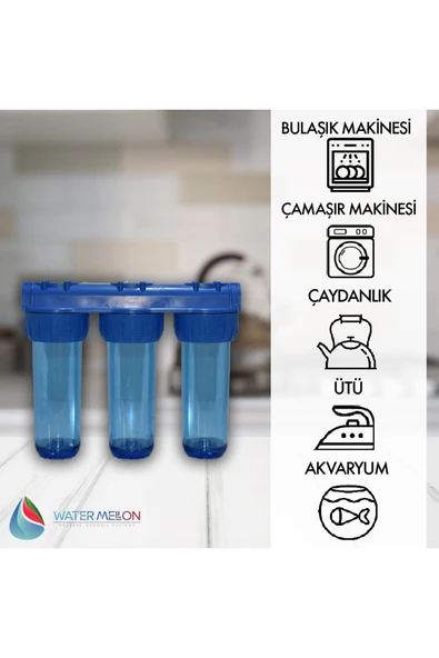 WaterMelon  Daire Bina Sayaç Girişi 10" Inc 3 Aşama Su Arıtma Ve Yumuşatma Sistemi (FİLTRESİZ) - Resim 2