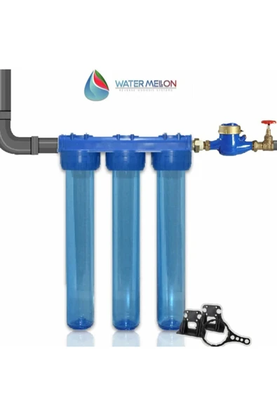 WaterMelon  Daire Bina Sayaç Girişi 20" 3 Aşama Su Arıtma Cihazı (KOKU ,PAS ,ÇAMUR ÖNLEYİCİ YUMUŞATMA SİSTEMİ) - Resim 2